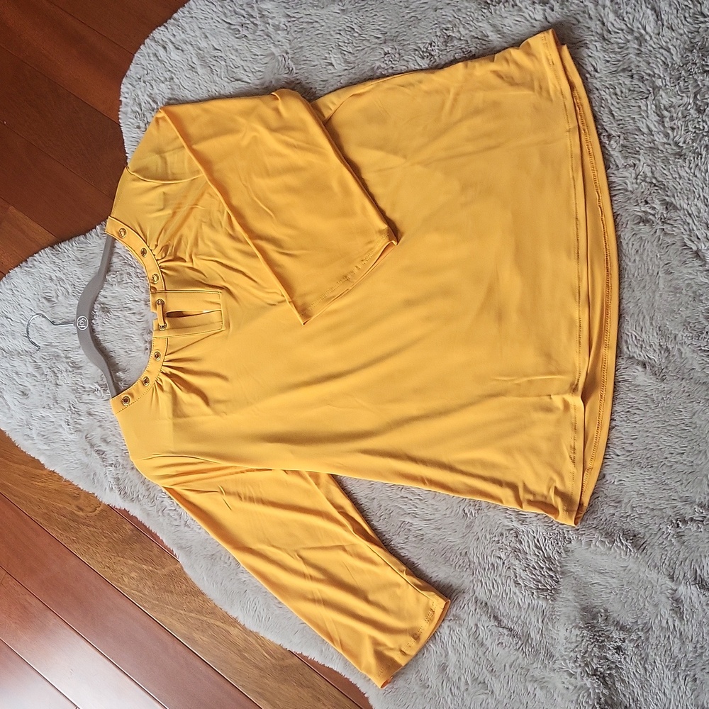 NY Women Collection Womens Mid Sleeve Yellow Top Bling Embellishments